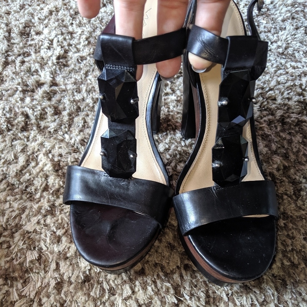 Via Spiga Black Jeweled Open Toe Sandals/Heels